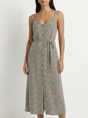 Sienna Sky Dress Midi Cheetah Sundress Feminine Summer Spaghetti Strap Small